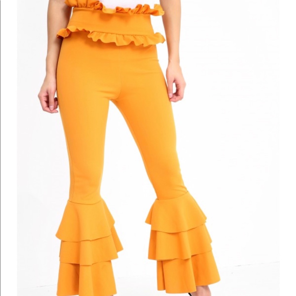 Mustard Ruched Frill Pants - Picture 3 of 3